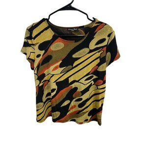 Brittany Black Petite Vibrant Abstract Print Short Sleeve Casual Top Lightweight